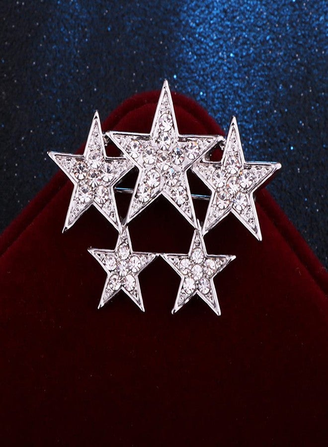 GUAFEIH Unisex Shiny Rhinestone Five-Pointed Star Safety Pin Brooch Badge with Crystals Women Five Pentagram Dress Collar Pins (Silver) - Image 4